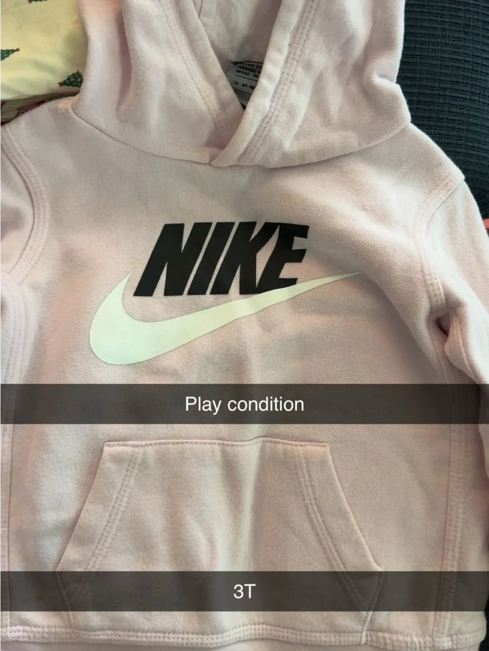 Nike Light Pink Toddler Hoodie with White Swoosh and Black Logo